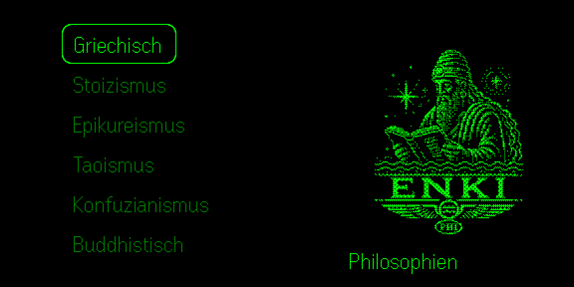 Philosophy traditions menu on the G2 display